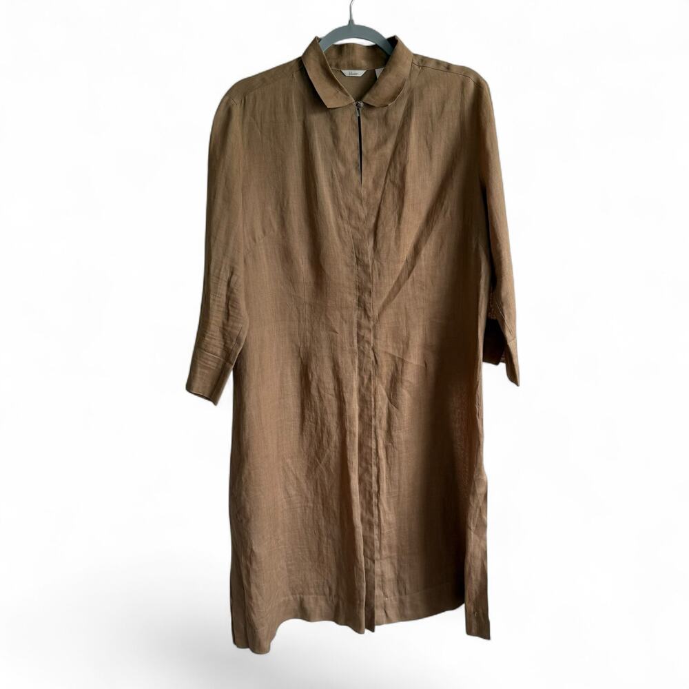 Kleen 100% linen duster tan size L lagenlook lightweight longsleeve